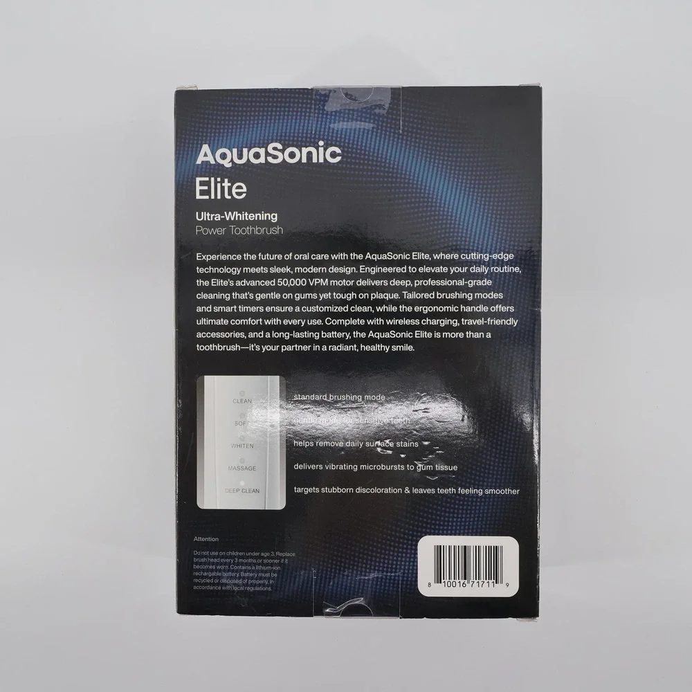 NEW AquaSonic Elite Ultra-Whitening Power Toothbrush White
